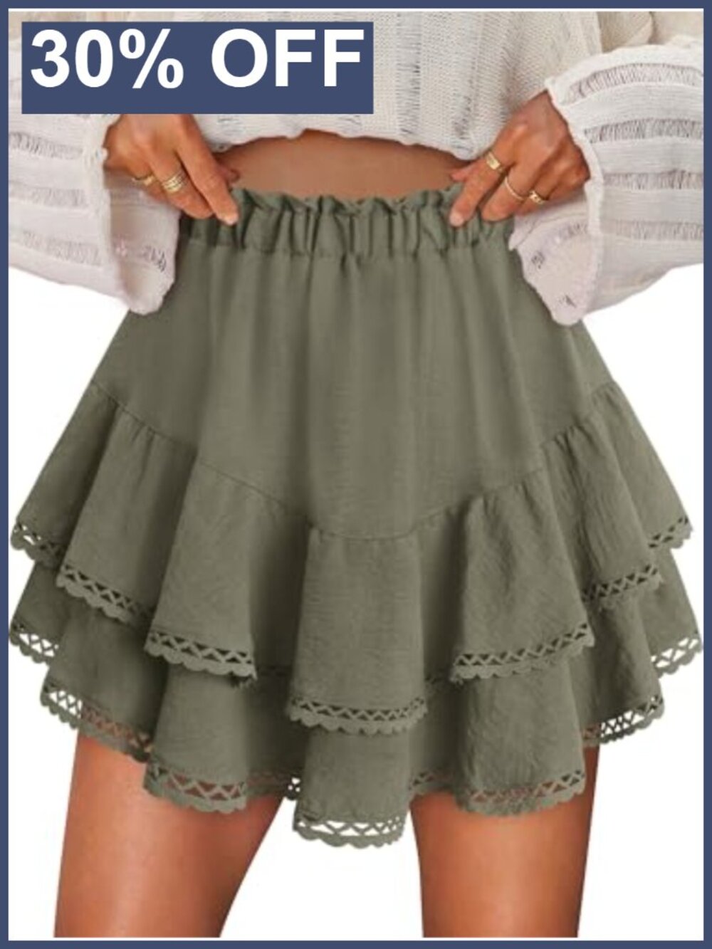 Ruffle Skort Women Flowy High Waist Drawstring Lace Hem Summer